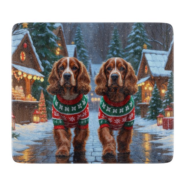 Cocker Spaniel Dogs Christmas Snow Holiday Schneidebrett (Vorderseite)