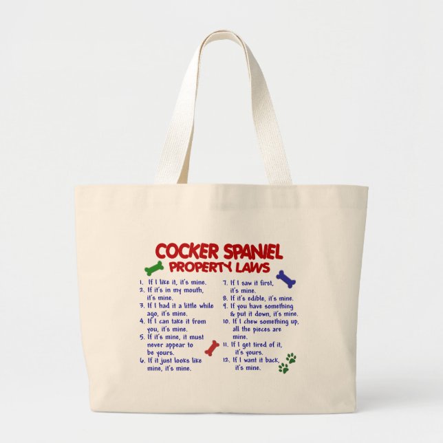 COCKER SPANIEL-Eigentums-Gesetze 2 Jumbo Stoffbeutel (Vorne)