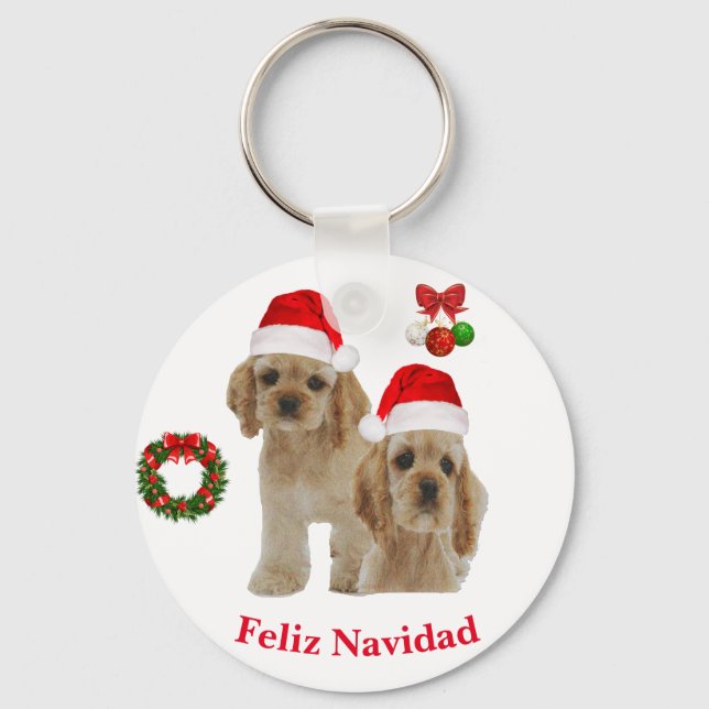 Cocker spaniel Feliz Navidad Schlüsselanhänger (Vorderseite)