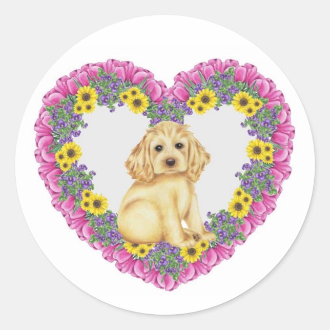 Cocker Spaniel Floral Runder Aufkleber (Vorderseite)