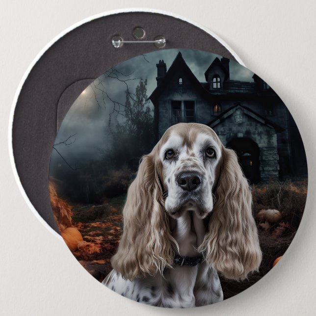 Cocker Spaniel Halloween Beängstigend Button (Vorne & Hinten)
