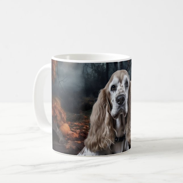 Cocker Spaniel Halloween Beängstigend Kaffeetasse (Vorderseite Links)