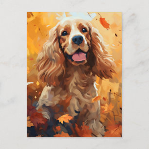 Cocker Spaniel Herbst Thanksgiving  Postkarte