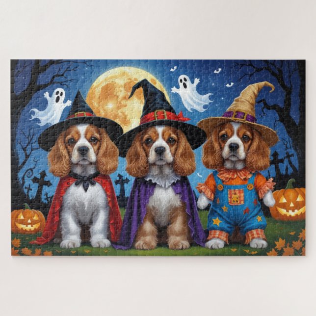 Cocker Spaniel Hogs Pumpkin Halloween Funny (Horizontal)