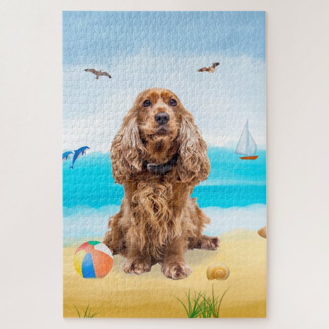 Cocker Spaniel Hund am Strand (Vertikal)