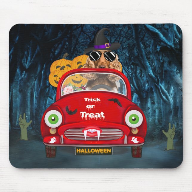 Cocker Spaniel Hund Autofahren Auto Beängstigend H Mousepad (Vorne)