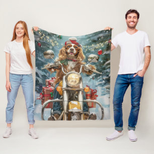 Cocker Spaniel Hund fährt Motorrad Weihnachten  Fleecedecke