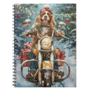 Cocker Spaniel Hund fährt Motorrad Weihnachten Notizblock