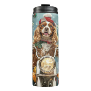Cocker Spaniel Hund fährt Motorrad Weihnachten  Thermosbecher