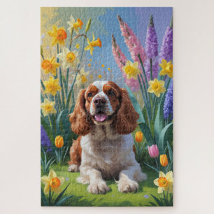 Cocker Spaniel Hund Frühlingsblumen Malerei