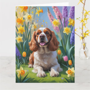 Cocker Spaniel Hund Frühlingsblumen Malerei Karte