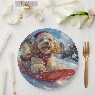 Cocker Spaniel Hund im Schlitten Lass es schneien  Pappteller