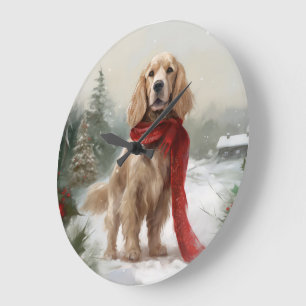 Cocker Spaniel Hund im Schnee Weihnachten Große Wanduhr