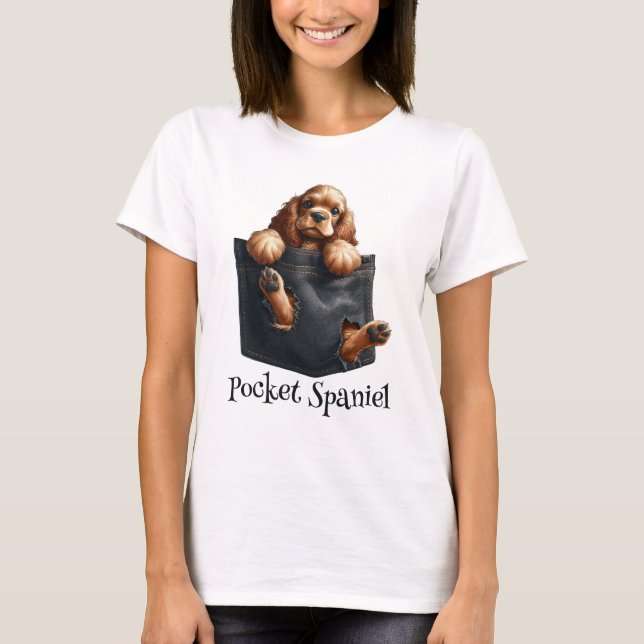 Cocker Spaniel Hund in einer Tasche T-Shirt (Vorderseite)