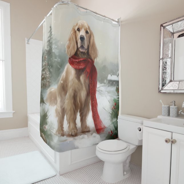 Cocker Spaniel Hund in Schneehocht Duschvorhang (Beispiel)