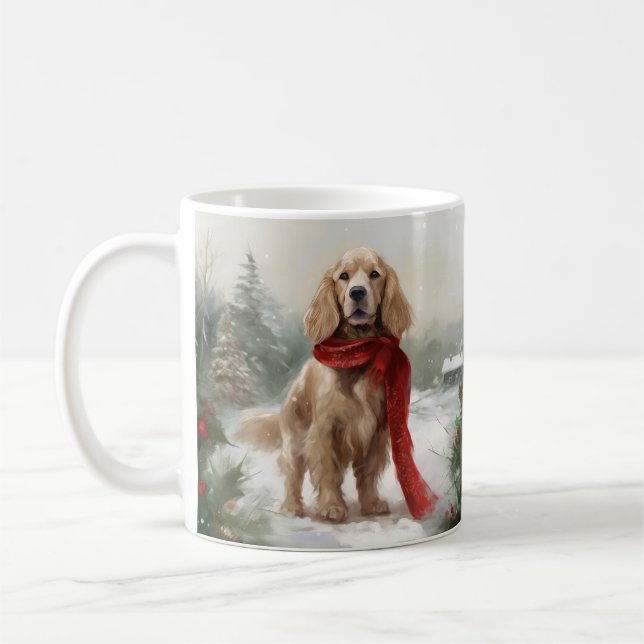 Cocker Spaniel Hund in Schneehocht Kaffeetasse (Links)