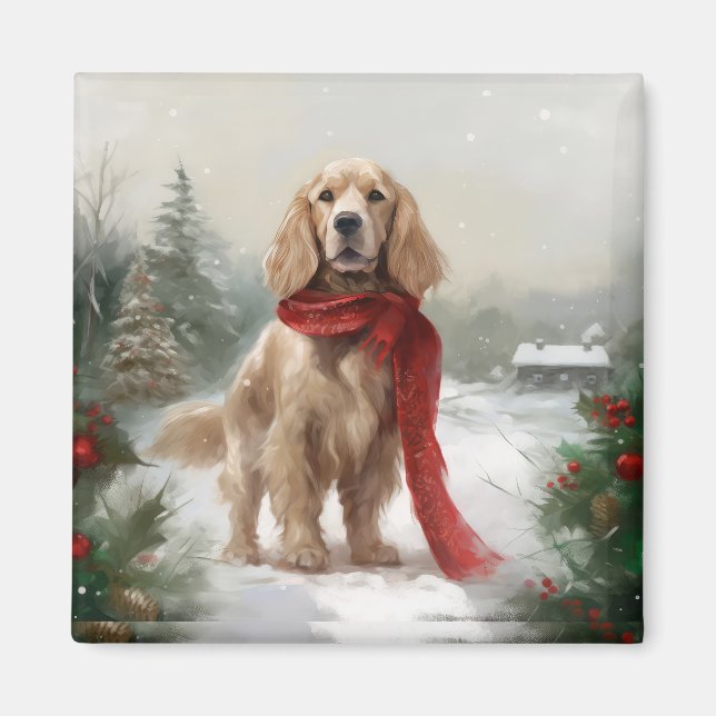 Cocker Spaniel Hund in Schneehocht Magnet (Vorne)