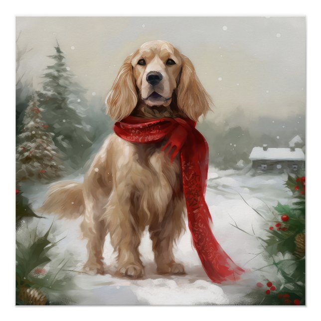Cocker Spaniel Hund in Schneehocht Poster (Vorderseite)