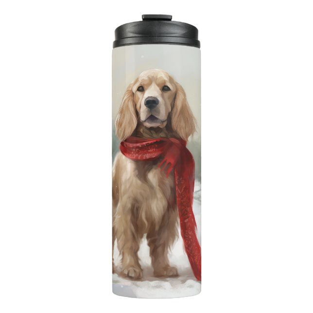 Cocker Spaniel Hund in Schneehocht Thermosbecher (Vorderseite)