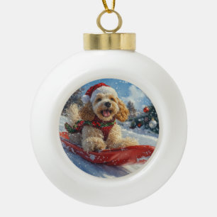 Cocker Spaniel Hund in Sledge Lass es Schnee Weihn Keramik Kugel-Ornament