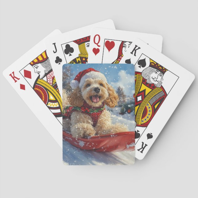 Cocker Spaniel Hund in Sledge Lass es Schnee Weihn Spielkarten (Rückseite)