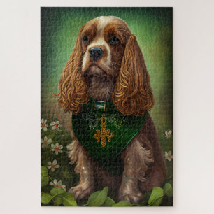 Cocker Spaniel Hund in St. Patrick's Day Dress