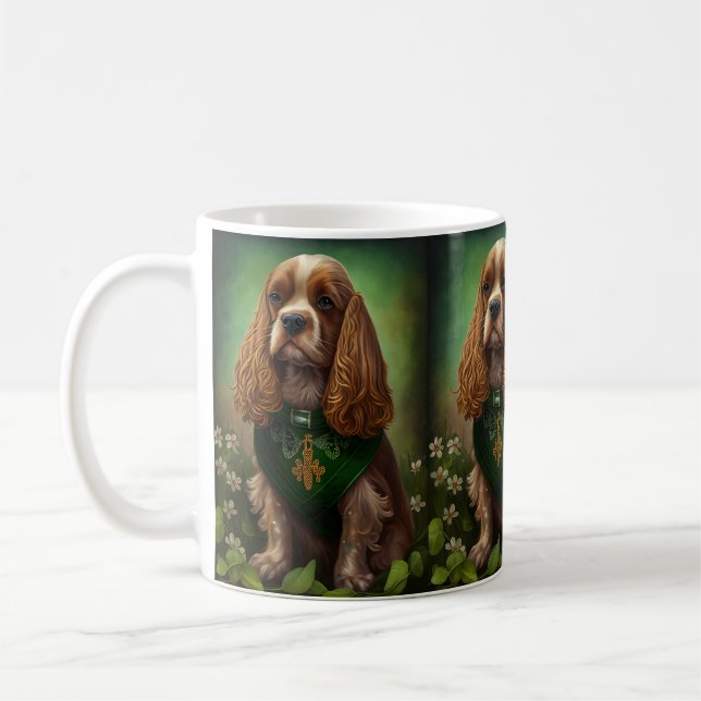 Cocker Spaniel Hund in St. Patrick's Day Dress Kaffeetasse (Links)