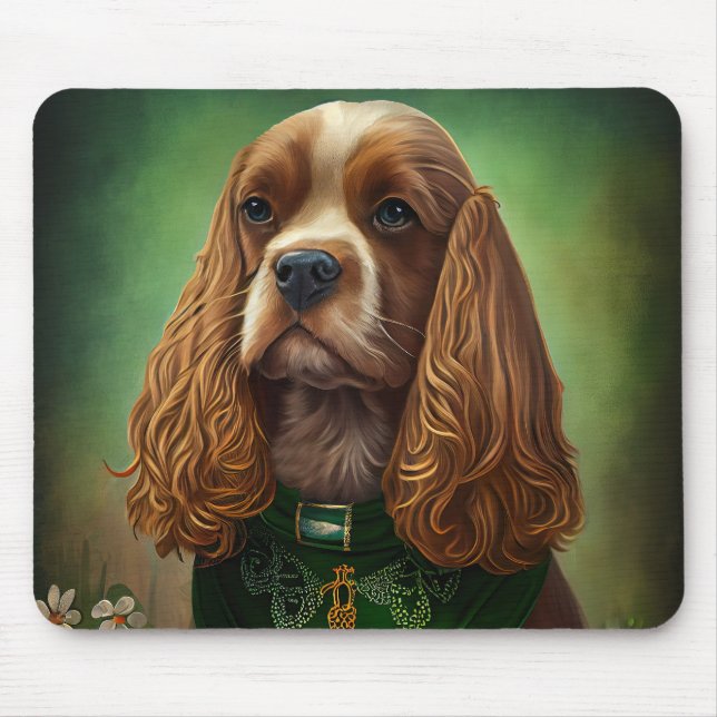 Cocker Spaniel Hund in St. Patrick's Day Dress Mousepad (Vorne)