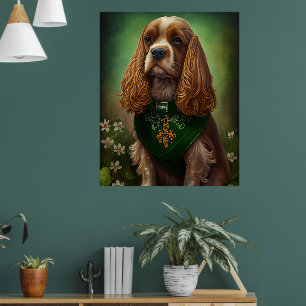 Cocker Spaniel Hund in St. Patrick's Day Dress Poster