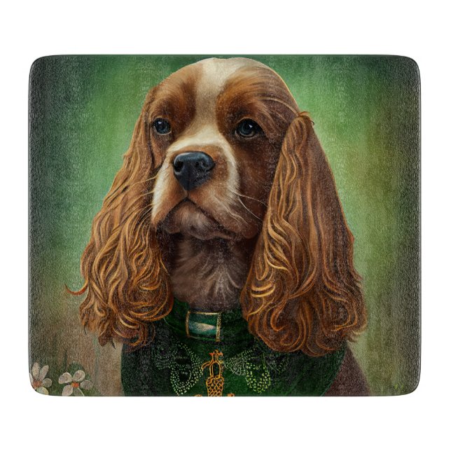 Cocker Spaniel Hund in St. Patrick's Day Dress Schneidebrett (Vorderseite)