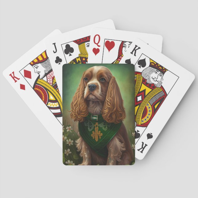 Cocker Spaniel Hund in St. Patrick's Day Dress Spielkarten (Rückseite)