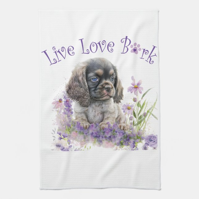 Cocker Spaniel Hund Mama Floral Geschirrtuch (Vertikal)