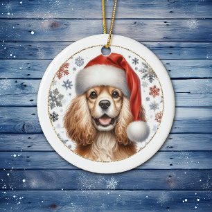 Cocker Spaniel Hund mit bezauberndem Weihnachtsman Keramik Ornament