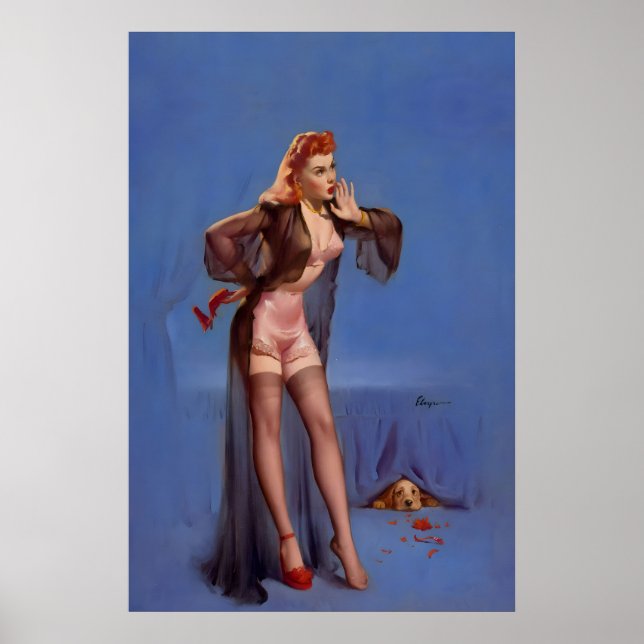 Cocker Spaniel Hund Retro Stil Elvgren Poster (Vorne)