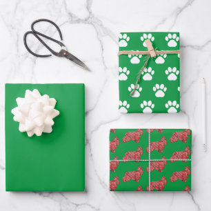 Cocker Spaniel Hund Silhouette Green Merry Woofmas Geschenkpapier Set
