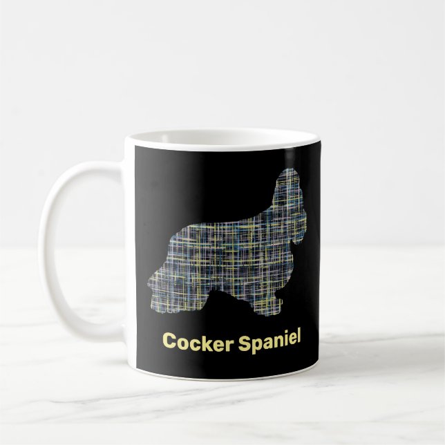 Cocker Spaniel Hund Silhouette Y&B Grid Lines Kaffeetasse (Links)