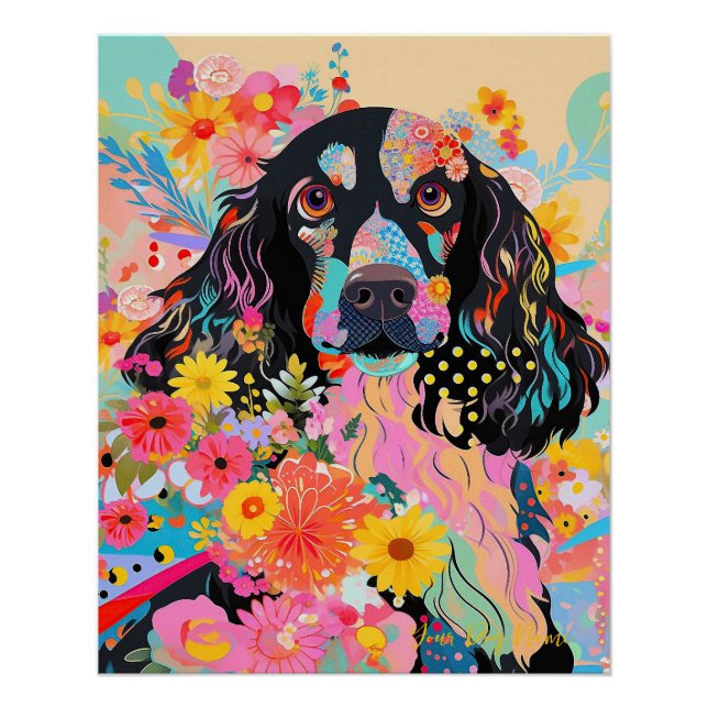 Cocker Spaniel Hund und Blume 005 - Schneider Juwe Poster (Vorderseite)