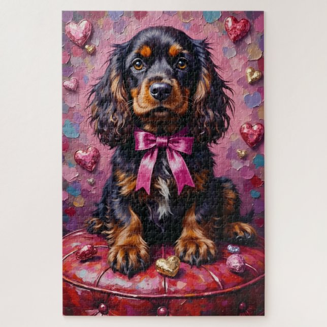 Cocker Spaniel Hund Valentinstag Roter Ottoman (Vertikal)