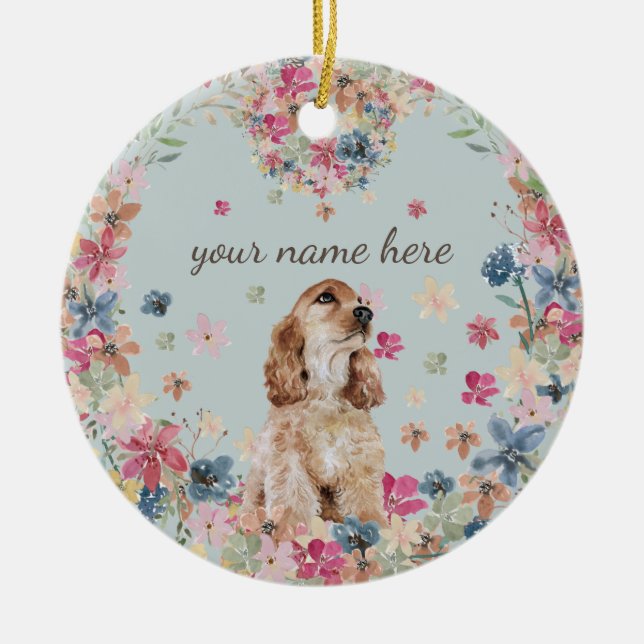 Cocker Spaniel Hund Zeichnend Rasse Welpe Keramik Ornament (Vorne)