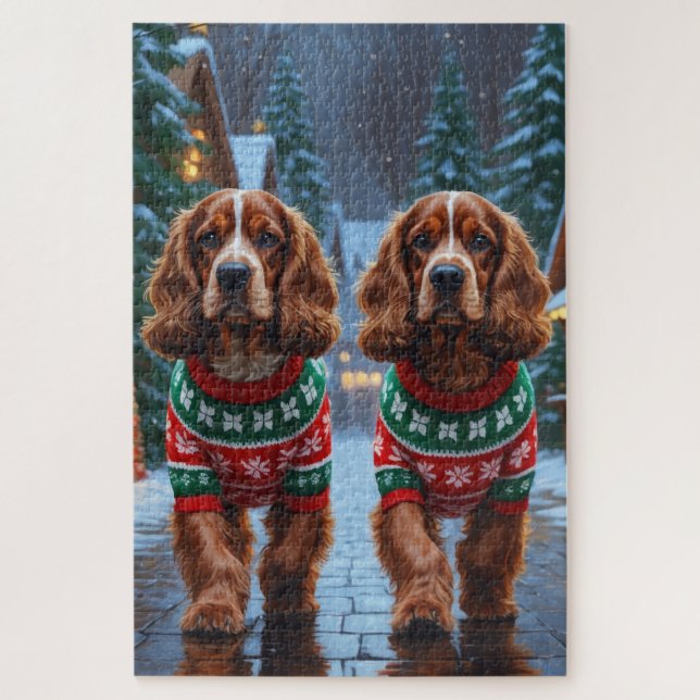 Cocker Spaniel Hunde Weihnachten Schnee Feiertag (Vertikal)