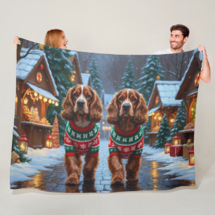 Cocker Spaniel Hunde Weihnachten Schnee Urlaub Fleecedecke