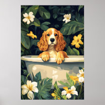 Cocker Spaniel im Badewannen-Poster, Lustiger Hund