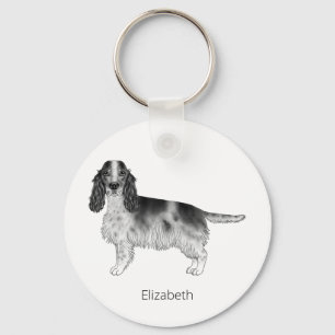 Cocker Spaniel In Black And White & Custom Text Schlüsselanhänger