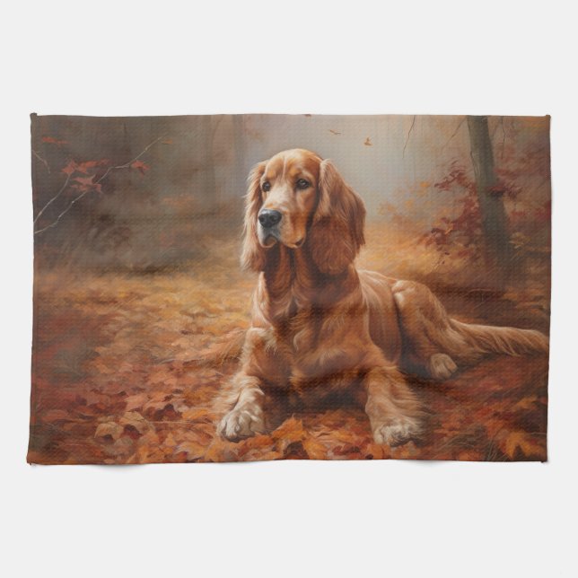 Cocker Spaniel in Herbstleaves Inspiriere Fall Geschirrtuch (Horizontal)