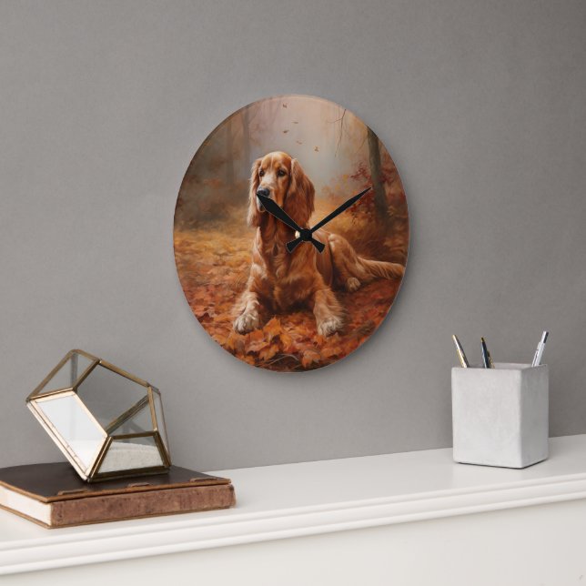 Cocker Spaniel in Herbstleaves Inspiriere Fall Große Wanduhr (Büro)
