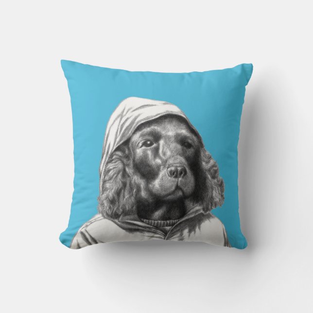 Cocker Spaniel in Rain Coat (Old School Blue) Kissen (Vorderseite)