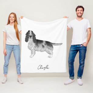 Cocker Spaniel in Schwarzweiß & Eigenname Fleecedecke