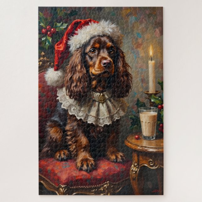Cocker Spaniel klassisches Weihnachtsporträt mit H (Vertikal)