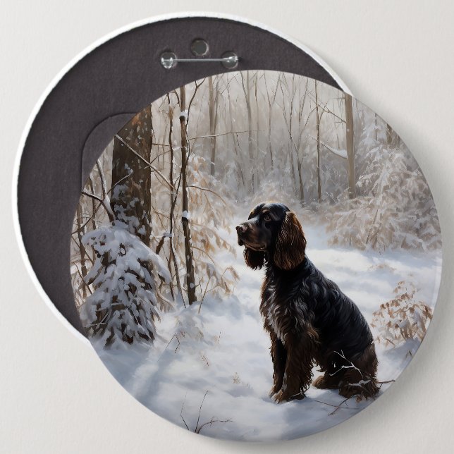 Cocker Spaniel Lass es schneien Weihnachten Button (Vorne & Hinten)