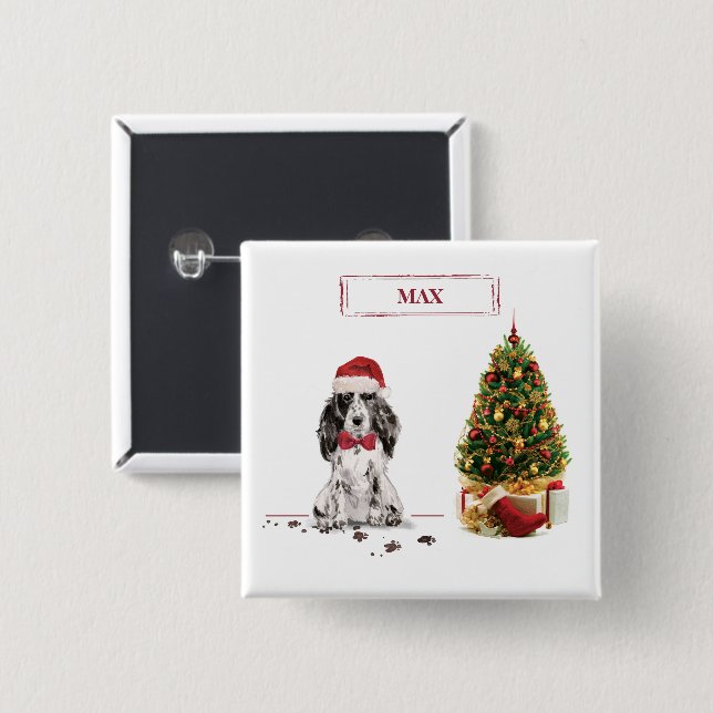 Cocker Spaniel Lustiger Weihnachts Hund mit Baum Button (Vorne & Hinten)